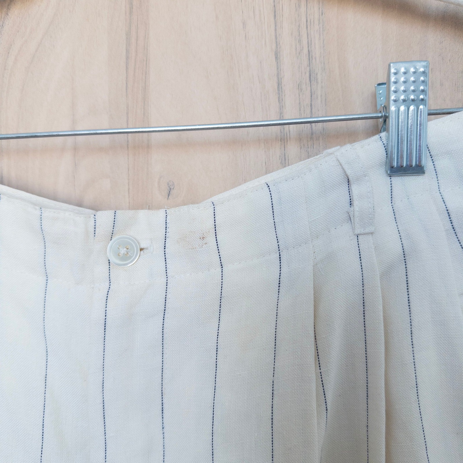 Vintage J. Peterman Company Linen Trouser Pants 10 Ivory Pinstripe High Rise — image 7 of 8